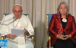 El Papa Francisco y la gobernadora general de Canadu00e1, Mary Simon. Cru00e9dito: Captura de video (Vatican Media) 