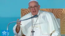 El Papa Francisco durante la ceremonia de acogida de la JMJ Lisboa 2023. Crédito: Vatican Media (captura de video)