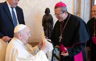 Papa Francisco con Mons.Joel Ocampo Gorostieta, obispo de Ciudad Altamirano. Crédito: Redes de la Arquidiócesis de Ciudad de Altamirano 