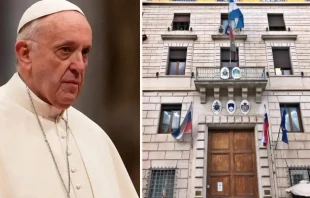 El Papa Francisco y la Embajada rusa en el Vaticano. Cru00e9dito: Daniel Ibau00f1ez (izq.) y Almudena Martu00ednez-Bordiu00fa (der.) - ACI Prensa 