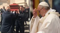 Traslado del cuerpo del Cardenal Darío Castrillón Hoyos a la Basílica de San Pedro, en Roma (izquierda) y el Papa Francisco (derecha) / Crédito: CEC y Daniel Ibañez 