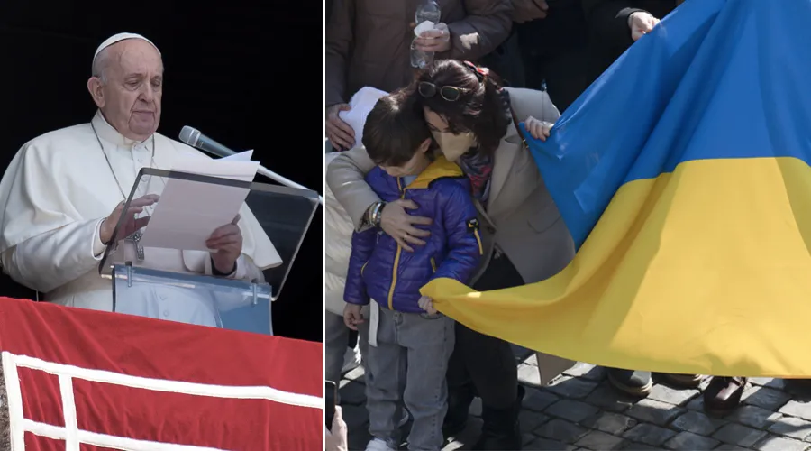 Papa Francisco en el Ángelus y fieles de Ucrania. (Imagen de archivo). Foto: Vatican Media