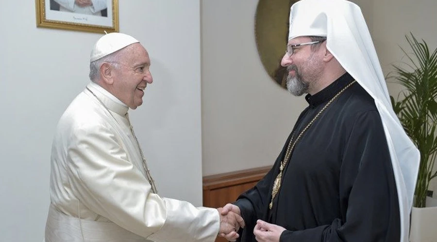 Foto referencial del Papa con Arzobispo Sviatoslav Shevchuk. Crédito: Vatican Media?w=200&h=150