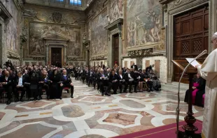 El Papa en su discurso al Cuerpo Diplomático ante la Santa Sede. Foto: Vatican Media. 