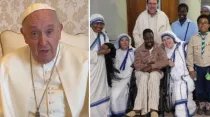 Papa Francisco. Crédito: Vatican Media | Edna junto a la Misioneras de la Caridad y un sacerdote en el hospital. Crédito: Vatican Media.