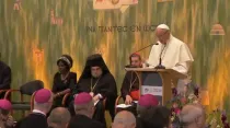 El Papa en el momento en el que pronuncia su discurso. Foto: Captura Youtube