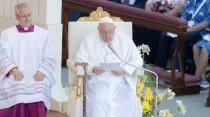 El Papa Francisco en la Misa del Encuentro Mundial de las Familias, el 25 de junio de 2022. Daniel Ibáñez / ACI Prensa