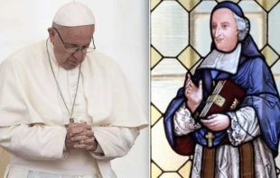 Papa Francisco. Foto: Daniel Ibau00f1ez /ACI Prensa. Imagen de San Francisco de Laval. Cru00e9dito: Diu00f3cesis de Quebec 