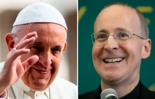 Papa Francisco. Cru00e9dito: Daniel Ibu00e1u00f1ez / ACI Prensa - P. James Martin. Cru00e9dito: Flickr de Shawn (CC BY-NC 2.0) 