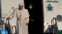 El Papa Francisco llega a Budapest. Crédito: Captura de video (Vatican Media)