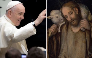 Papa Francisco. Cru00e9dito: Daniel Ibu00e1u00f1ez - ACI Prensa / Imagen del Buen Pastor en el du00edptico entregado a los obispos de la CEI 