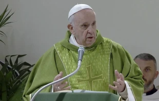 El Papa Francisco en la Misa con la comunidad Nuevos Horizontes. Cru00e9dito: Vatican Media 