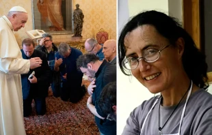 El Papa bendice al Obispo Auxiliar de Huari (Peru00fa) y sacerdotes que fueron a Italia al funeral de Nadia de Munari. Cru00e9dito: Vatican Media / Nadia de Munari. Cru00e9dito: Diu00f3cesis de Vincenza 