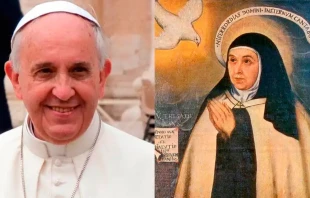 Papa Francisco. Foto: Daniel Ibu00e1u00f1ez / ACI Prensa. Santa Teresa de Jesu00fas. Cru00e9dito: Dominio pu00fablico 