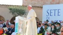El Papa Francisco en el encuentro interreligioso por la paz. Foto: Daniel Ibáñez (ACI Prensa)