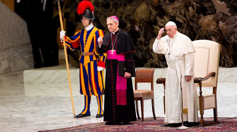 El Papa durante la Audiencia General en el Aula Pablo VI. Foto: Daniel Ibáñez / ACI Prensa