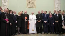 El Papa durante la audiencia con los periodistas. Foto: Vatican Media