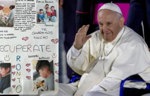 Carta escrita por dos niu00f1os al Papa Francisco, mientras se recupera de operaciu00f3n. Cru00e9dito: Vatican Media / Papa Francisco. Cru00e9dito: Daniel Ibau00f1ez - ACI Prensa 