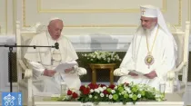 Papa Francisco pronuncia discurso al Patriarca Daniel de la Iglesia Ortodoxa de Rumanía. Foto: Captura YouTube
