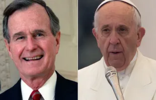 El Papa Francisco y George H. W. Bush. Foto: Dominio Público / Daniel Ibáñez / ACI Prensa 