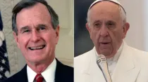 El Papa Francisco y George H. W. Bush. Foto: Dominio Público / Daniel Ibáñez / ACI Prensa