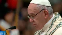 El Papa Francisco en las Vísperas de hoy. Captura Youtube