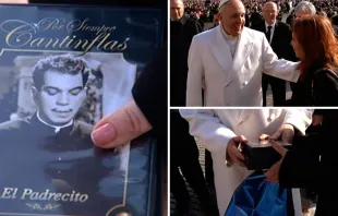 Papa Francisco con las películas de Cantiflas / Twitter de Valentina Alazraki 