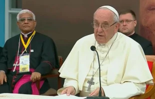 Papa Francisco en encuentro con sacerdotes y religiosos en Trujillo. Foto: Captura de video / Vatican Media. 
