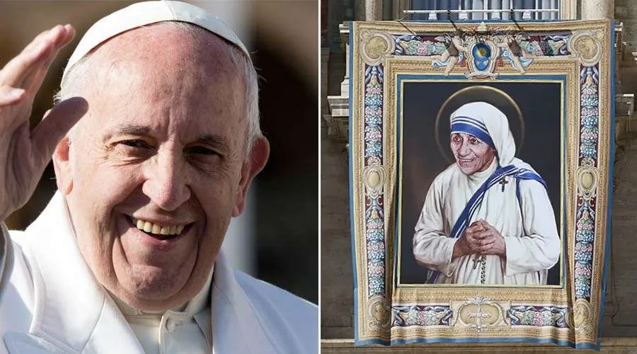 Papa Francisco. Cuadro de Madre Teresa. Fotos: Daniel Ibáñez / ACI Prensa