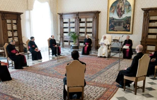 El Papa Francisco en la Audiencia General en la Biblioteca del Palacio Apostu00f3lico. Foto: Vatican Media 
