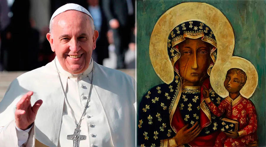 El Papa Francisco y la Virgen de Czestochowa. Fotos: Bohumil Petrik (ACI Prensa) / Wikipedia