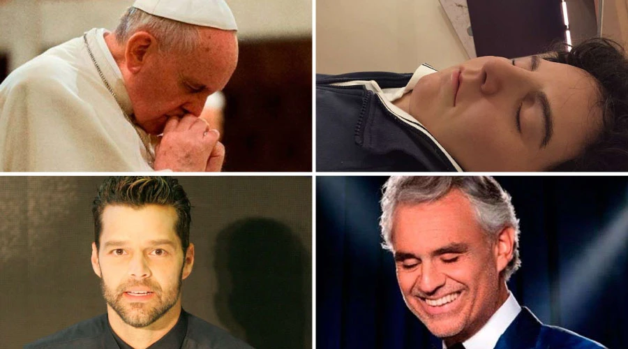 Papa Francisco, Ricky Martin, Cuerpo de Carlo Acutis y Andrea Bocelli. Crédito: Vatican Media, Eva Rinaldi (CC BY-SA 2.0), Diocesis Asis - Nocera Umbra - Gualdo Tadino y Facebook de Andrea Bocelli.?w=200&h=150