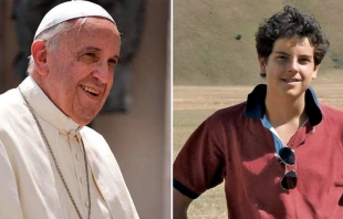 Papa Francisco. Cru00e9dito: Daniel Ibu00e1u00f1ez / ACI Prensa. Carlo Acutis. Foto: Dominio Pu00fablico 