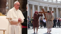 Papa Francisco. Foto: Daniel Ibu00e1u00f1ez (ACI Prensa) / Vu00eda Crucis en la Plaza San Pedro. Foto: Alexey Gotovsky (ACI Prensa)