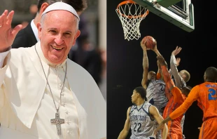 Papa Francisco. Foto Daniel Ibu00e1u00f1ez (ACI Prensa) / Baloncesto. Foto pixabay, dominio pu00fablico 