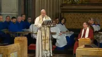 El Papa pronuncia su discurso en la parroquia anglicana de Todos los Santos en Roma. Captura Youtube