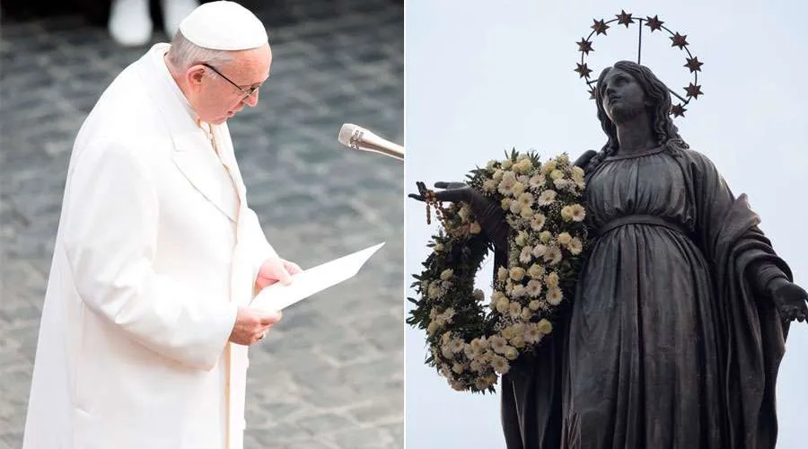 Papa Francisco y estatua de la Inmaculada en Roma. Fotos: Daniel Ibáñez / ACI Prensa?w=200&h=150