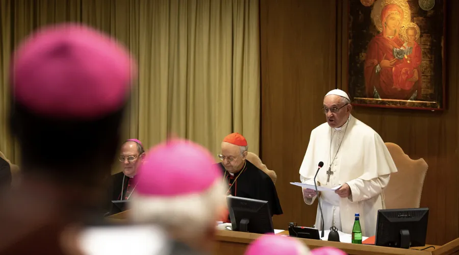 Papa Francisco en el Sínodo de 2018. Foto: Daniel Ibáñez / ACI Prensa