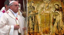 Papa Francisco - Cuadro de la Virgen de Chiquinquirá / Fotos: Lauren Cater (ACI Prensa) - Facebook Basílica de Nuestra Señora de Chiquinquirá