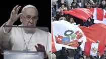 El Papa Francisco y fieles con banderas de Perú. Fotos: Vatican Media.