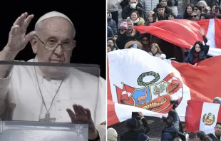 El Papa Francisco y fieles con banderas de Perú. Fotos: Vatican Media. 