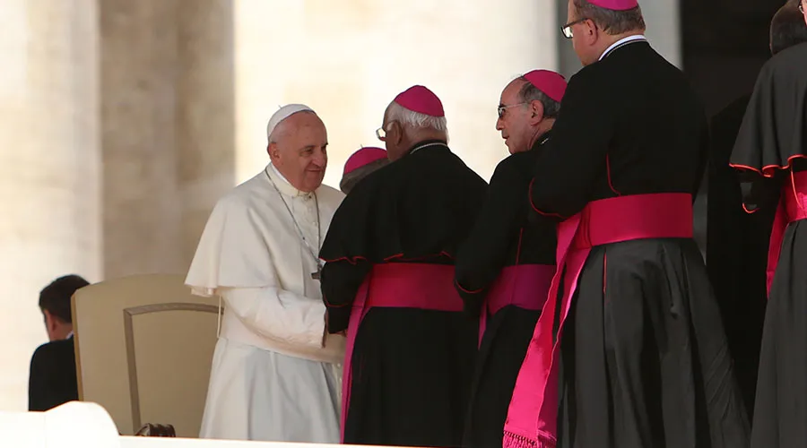 El Papa Francisco saluda a un grupo de obispos. Foto: Daniel Ibáñez ( ACI Prensa) ?w=200&h=150