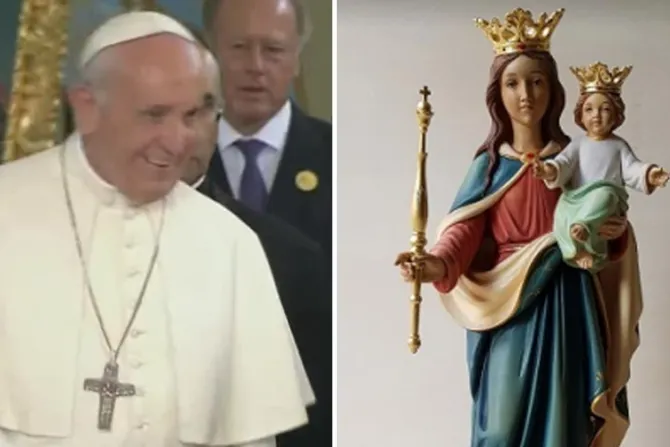 El Papa en Perú reza en capilla de aeropuerto y obsequia imagen de María Auxiliadora