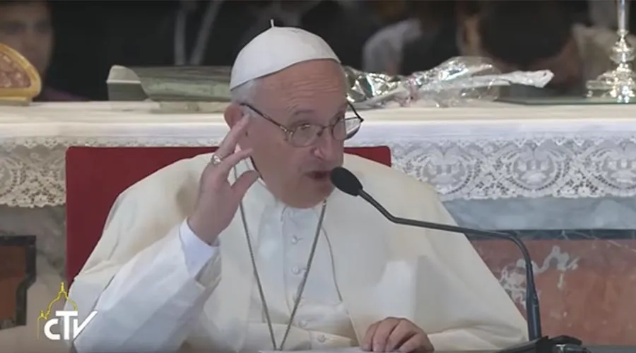 Papa Francisco en encuentro con Obispos, sacerdotes y religiosos en Génova. Foto: Captura de video / CTV.