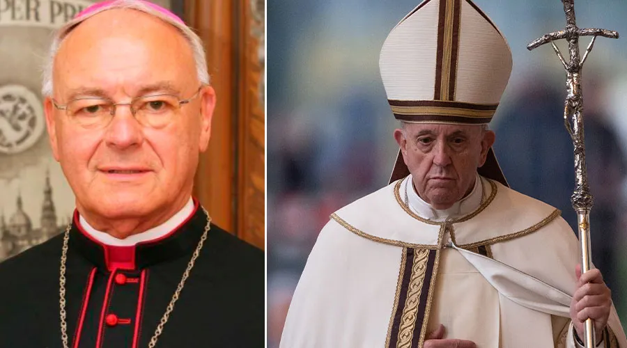 Mons. Heinz-Josef Algermissen (izquierda), Papa Francisco (derecha) / Crédito: Diócesis de Fulda y Daniel Ibañez - ACI Prensa