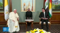 Papa Francisco y el presidente del Kurdistán Iraquí, Nechirvan Barzani. Créditos: Captura de pantalla Vatican Media