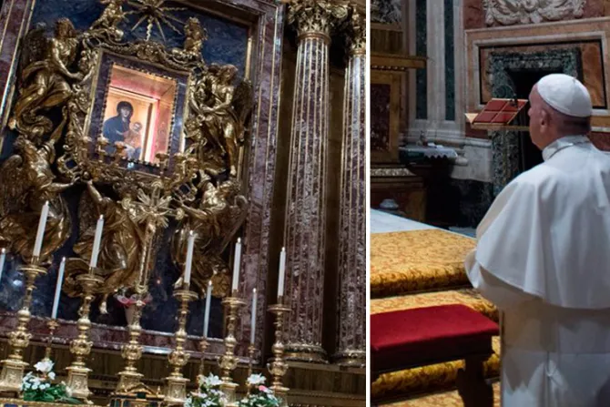 Papa Francisco reza a la Virgen en Santa María la Mayor al volver de Ginebra