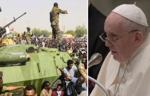 Tropas sudanesas cerca de una protesta civil en Sudu00e1n (2019). Cru00e9dito: Dominio Pu00fablico 