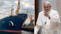Primer barco con alimentos que salió del puerto de Odesa, Ucrania, el 1 de agosto de 2022 / Papa Francisco. Crédito: Ministerio de Infraestructura de Ucrania / Daniel Ibañez- ACI Prensa