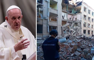 Papa Francisco / Bombardeo ruso el 17 de julio contra el distrito de Kiev de Kharkiv (Ucrania). Cru00e9dito: Daniel Ibu00e1u00f1ez / ACI Prensa. Ministerio del Interior de Ucrania (CC BY 4.0) 